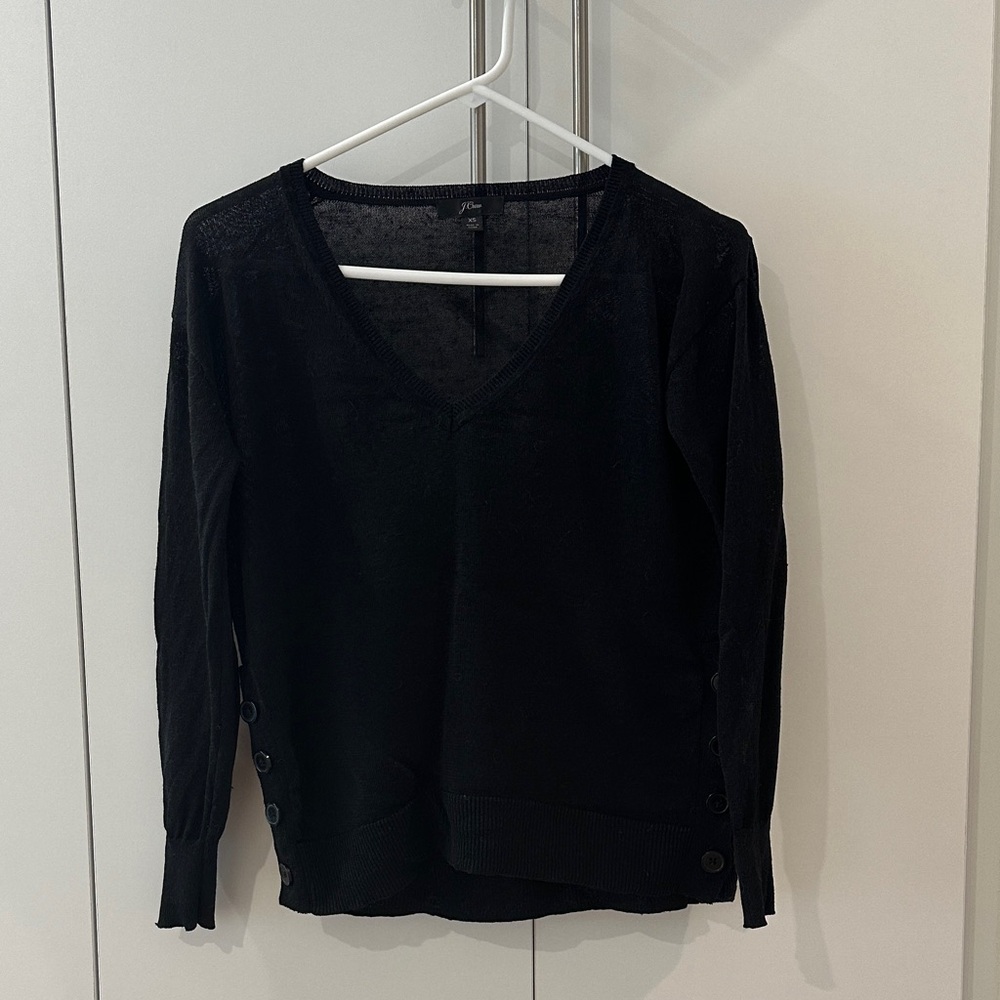 J. Crew Black Long Sleeve Linen V-Neck Top